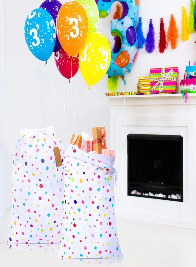 Pickmesh 2 Pcs Happy Birthday Drawstring Gift Bags 20 x 28 Inch Extra Large Baby Shower Bags Reusable Fabric Colorful Wrapping Pouches for Gender Reveal Supply Decor(Pastel, Polka Dots) - Image 4